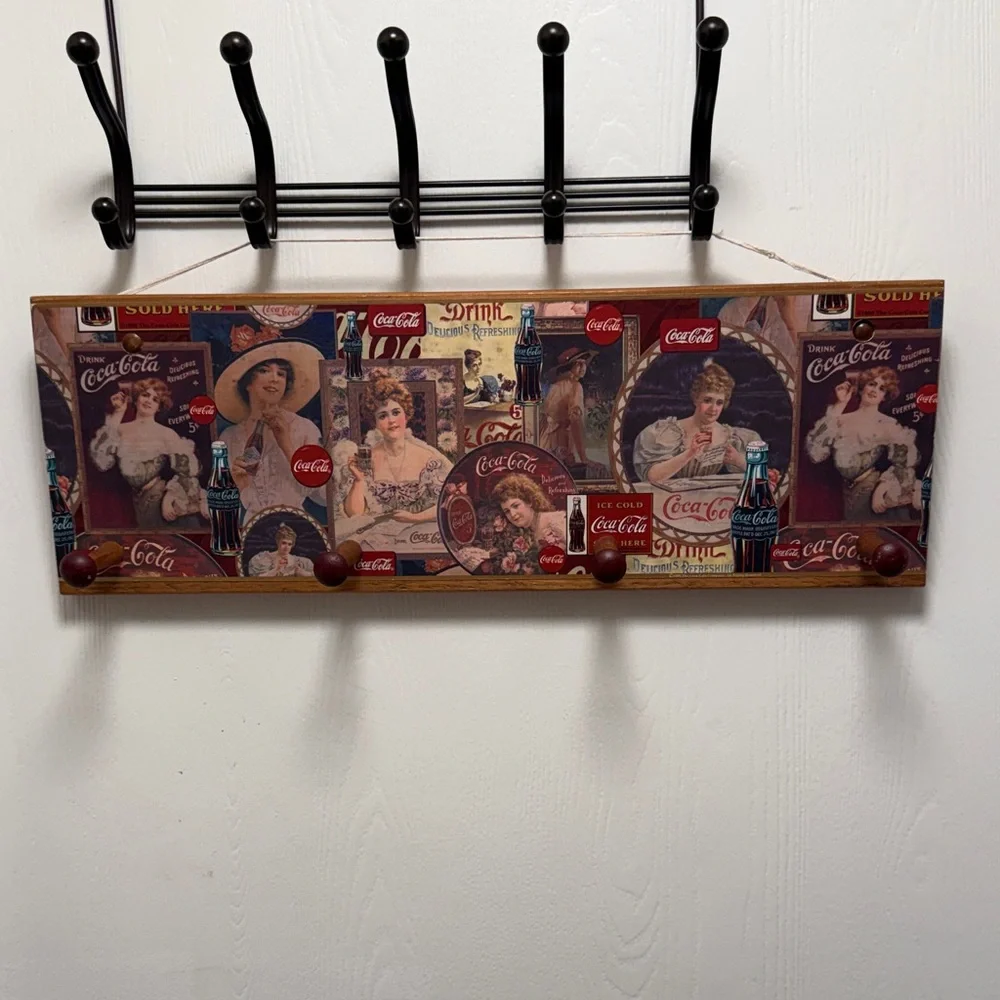 Coca Cola Retro Wall Hook with Red and Brown Accents